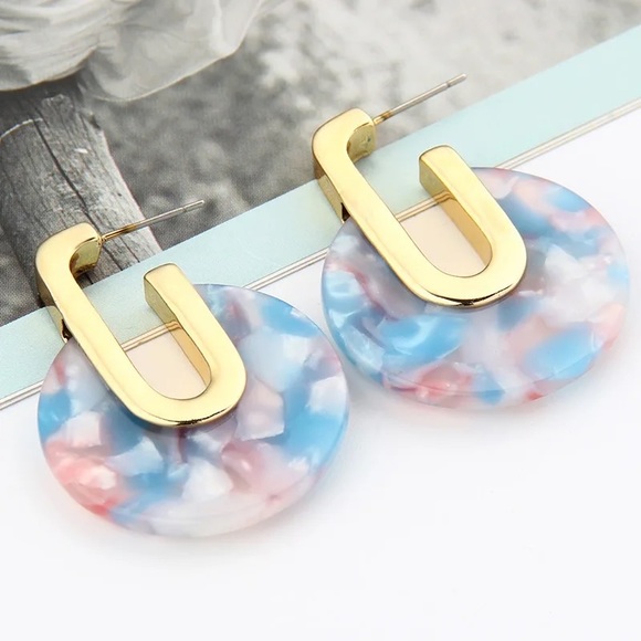 ACETATE TORTOISESHELL ACRYLIC HOOP DROP EARRINGS - Picture 2 of 4